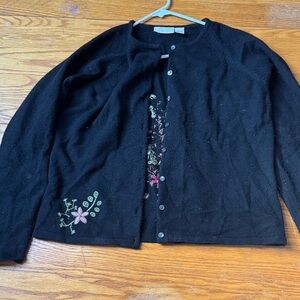 J. Jill Black Cardigan with Floral Embroidery